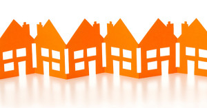 Row of orange paper chain houses